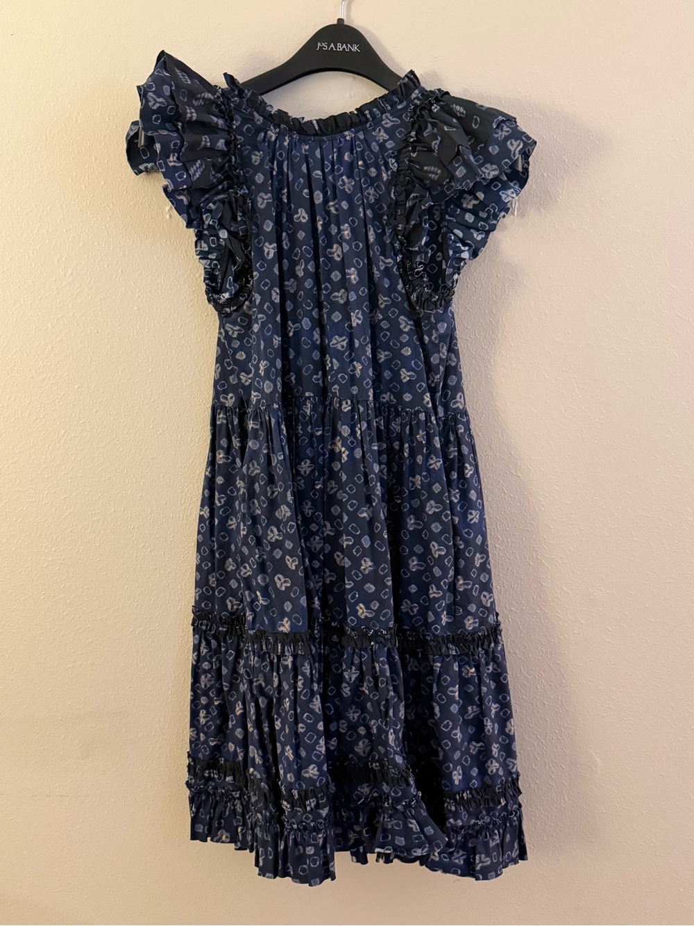 Ulla Johnson Navy Floral-Heart Ruffle Mini Dress